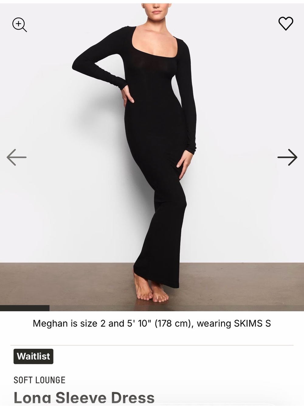 SKIMS Black Long-Sleeve Scoop Neck Maxi Dress